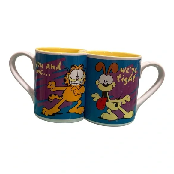 Vintage Garfield & Odie Connecting Mug Set by Enesco You and Me We’re Tight 1978 - Picture 2 of 9